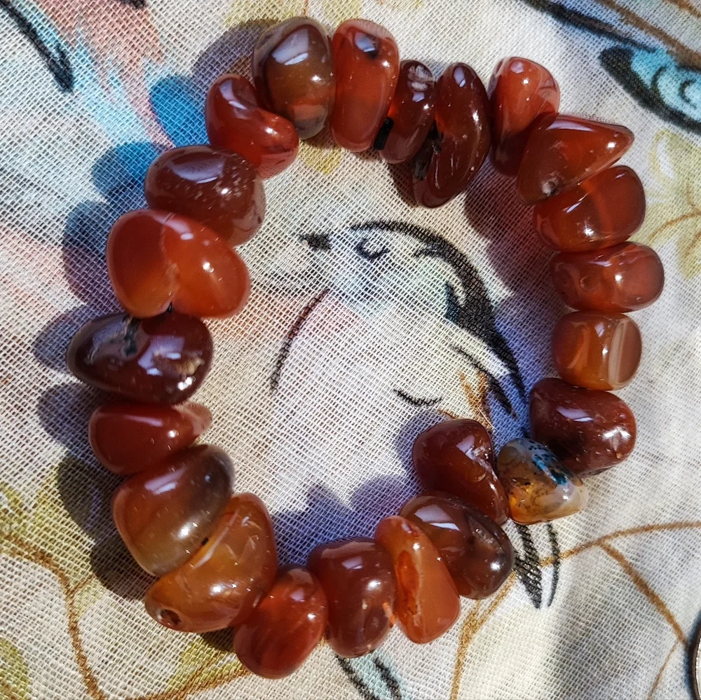 Carnelian Amber Tumbled Rocks Chip Stones Long Semi Precious Lariat Necklace NEW